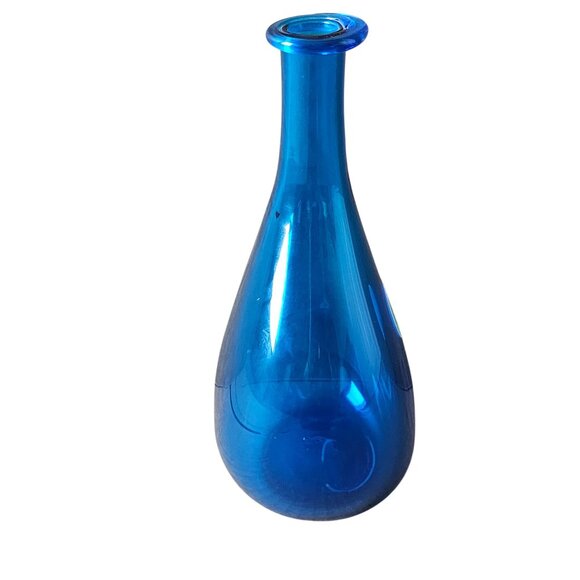 Blenko Williamsburg Restoration Sapphire Blue Glass Vase Wine Bottle With Label - Picture 4 of 9